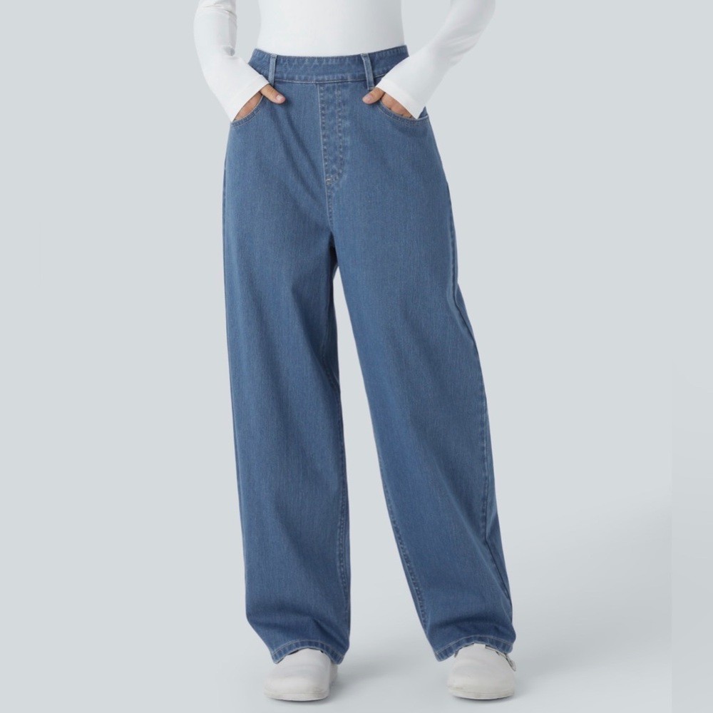 NWT Halara Flex High Waisted Pockets Casual Baggy Jeans (Size XS)